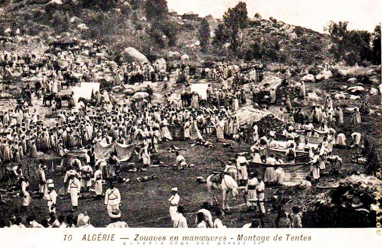 Algerie - Zouaves - Montage de Tentes en Manoeuvres.jpg